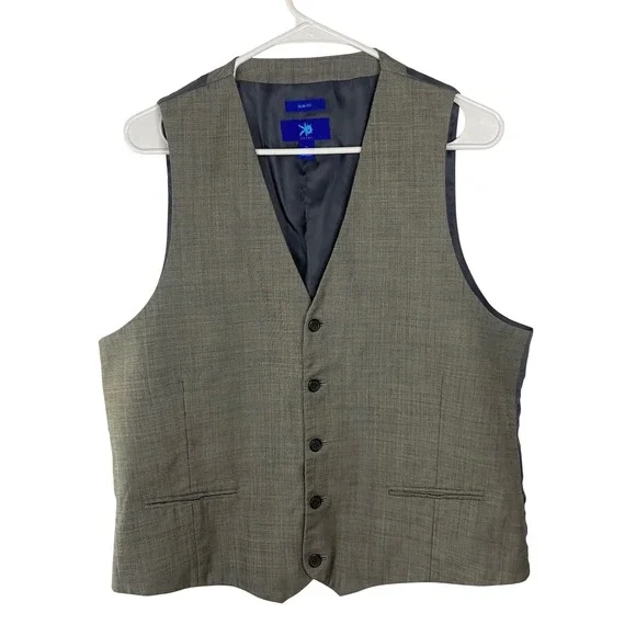 Egara Mens Gray 100% Wool Slim Fit Suit Vest Waistcoat XL‎