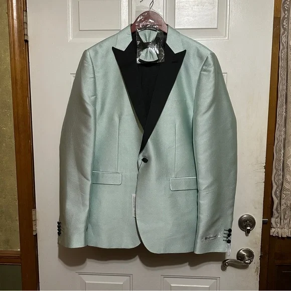 Mint 1 Button Slim-Fit Tuxedo with Jacket, Vest, Pants, Bowtie by Giovanni Testi