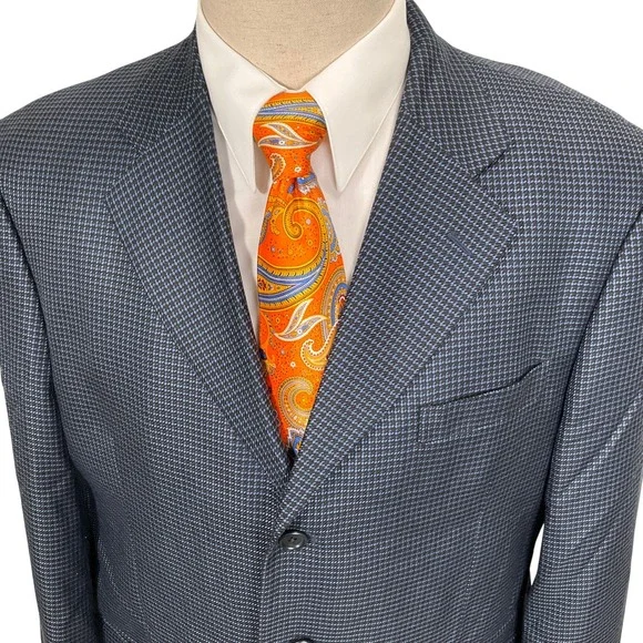 Paolo Vista Blazer Mens 42R Blue Micro Houndstooth Lightweight‎ Italian Luxury