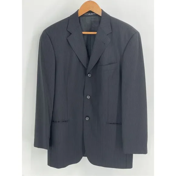 Hugo Boss Blazer Sport Coat Men's Size 40 S‎ Black Striped Super 100 Wool