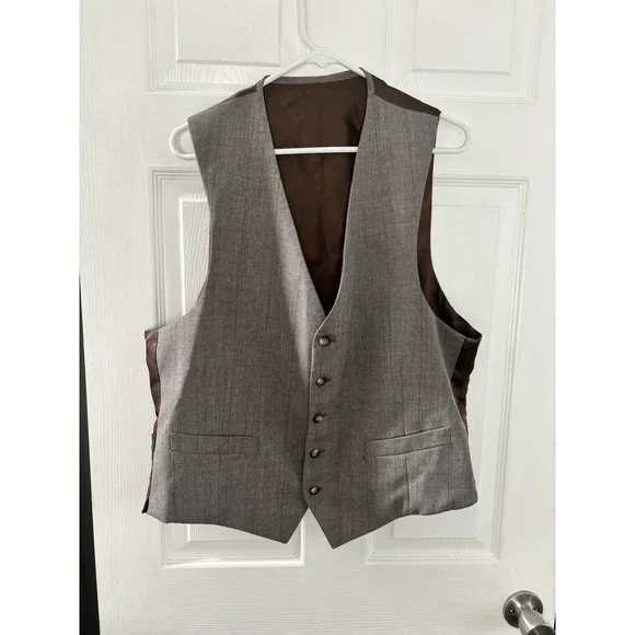 Vintage Glenn Check Mens Med (44) Suit Vest Adj Back Strap‎ Gray/Brown