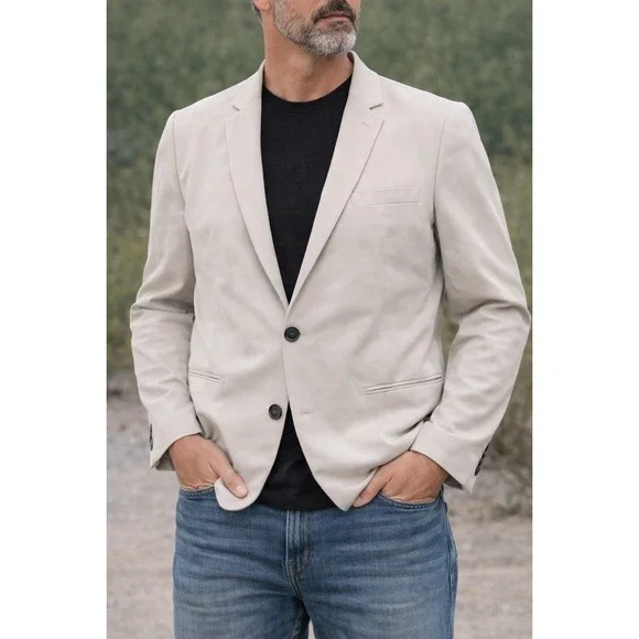 Peserico Mens Beige Single‎ Button Blazer Jacket Made in Italy Size 48