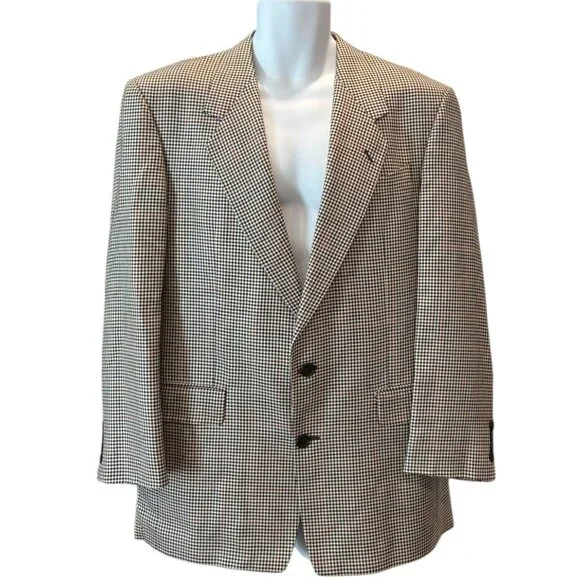 Karl Lagerfeld Paris Blazer 40R Red Accent Houndstooth‎ Silk Wool