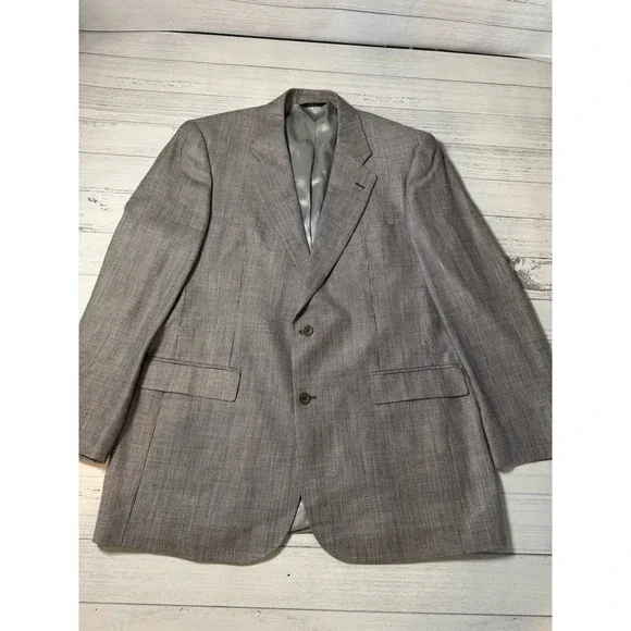 Brooks Brothers 346 Blazer Men 44L Beige Silk Wool Blend Lined‎ Button Up Jacket