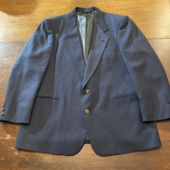 Pierre Cardin Blazer Mens 40L Navy‎ 100% Wool Brass Buttons Classic Sports Coat