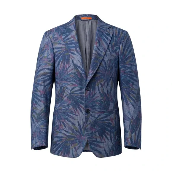 Tallia Blazer Blue Purple Palm Leaf Print Slim Fit Cotton Blend - 36S
