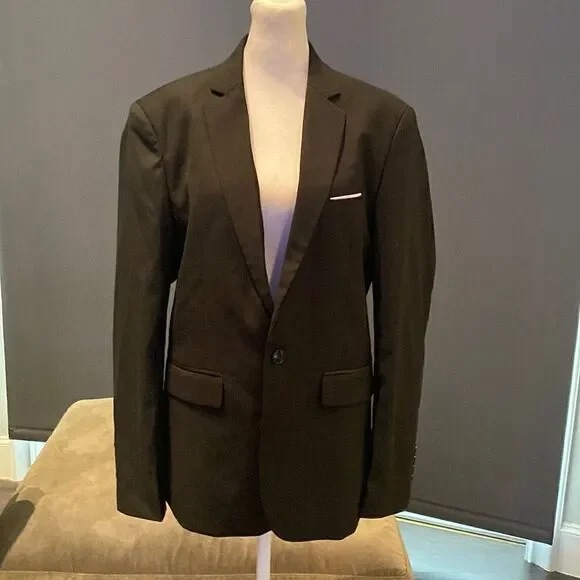 Men’s Black Suit Jacket Blazer One Button Notched Lapel Size 36 NWOT