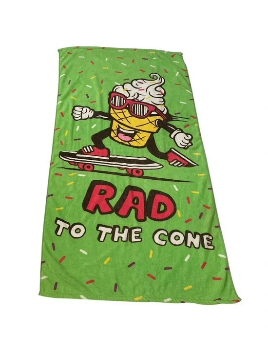 Rad To The Cone Green Beach Pool Bath Towel Ice Cream Skateboard Confetti