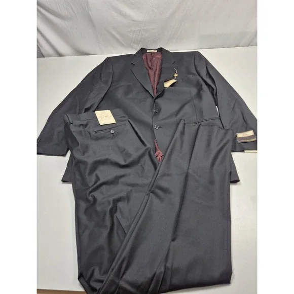 Peerless Couture International Suit Mens 52 Long Black Wool 2 Piece 48W VBC NWT