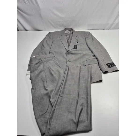 Tallia Uomo Suit Mens 48R Gray Check Wool Super 100s 2 Piece 43x36 NWT FLAW