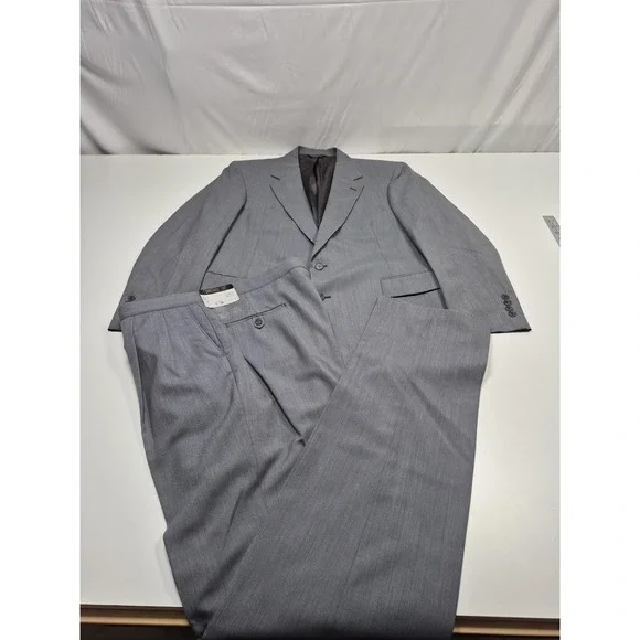 VTG Sansabelt Suit Mens 44 Gray Poly Wool 2 Piece 39x36 Elastic Waist USA NWT