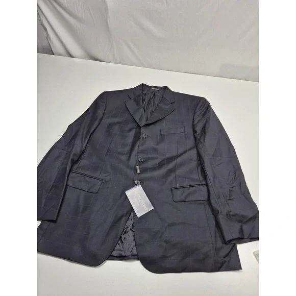 Roberto Zanieri Suit Jacket Mens 44R Blue Super 140s Wool Check Italy NWT FLAW