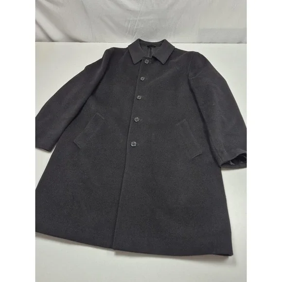 Brooks Brothers 346 Coat Mens 44L Black Wool Cashmere Overcoat Lined Classic