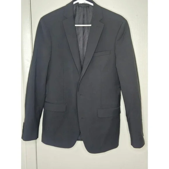 Bar III Mens Slim Fit Black Wool Blend Two Button Blazer Sport Coat Jacket 36R