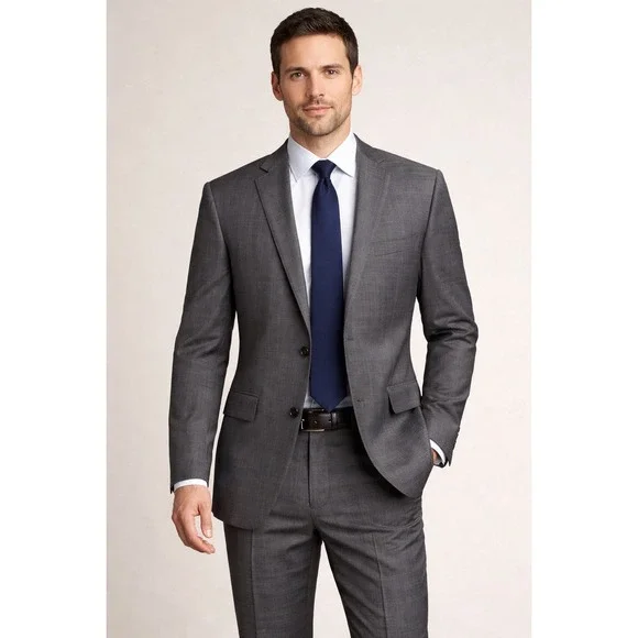 Joseph Abboud 38L Gray Wool‎ Glen Plaid Suit 34x31