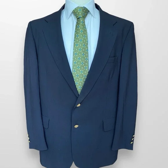 Heisman Trophy Col‎ Blazer Sport Coat Mens 46L Navy Gold Buttons Sport Coat VTG