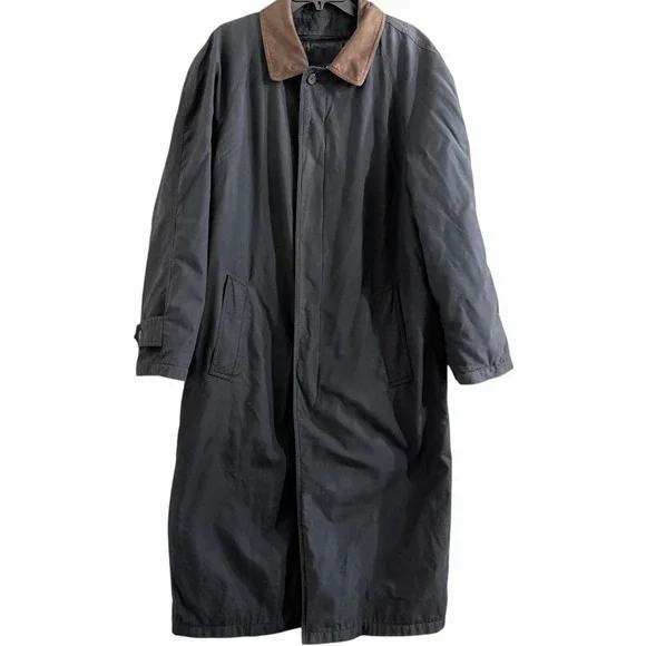 Bill Blass Mens 40L‎ Black Long Car Coat Removable Plaid Liner Overcoat *Flaws*