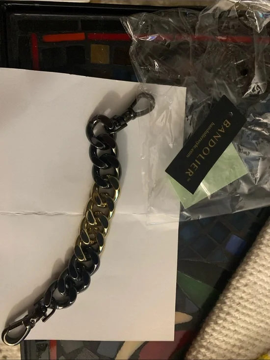 NWT - Bandolier Two-Tone Wristlet Chain Keychain Bracelet in Black and Gold
