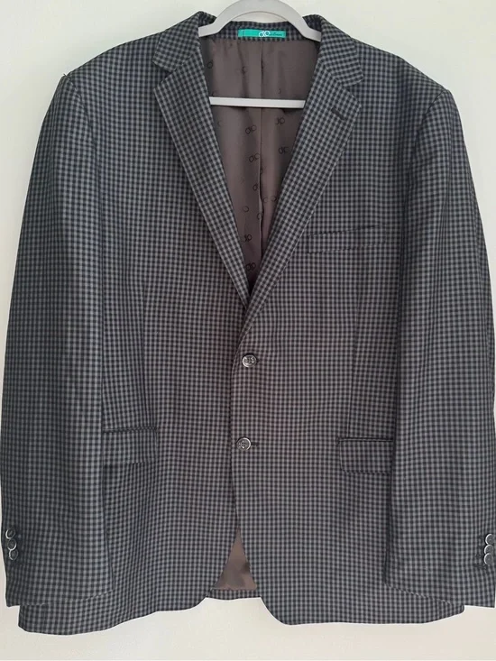 BIANCO BRIONI Loro Piana Modern Fit Tweed Houndstooth Blazer  - Size 50R - Gray