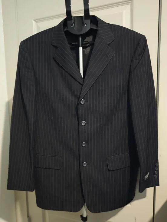 NWT Eddie Domani Men's Black Pinstripe Suit Unhemmed Trousers Size 40S / 34W
