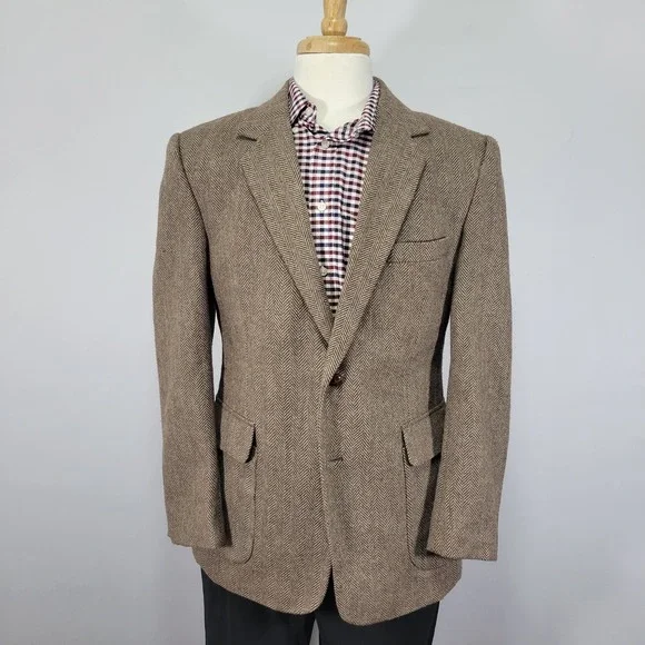 Joe Namath Men's Tweed Sport‎ Coat Blazer Brown Herringbone Polyester Wool 42S