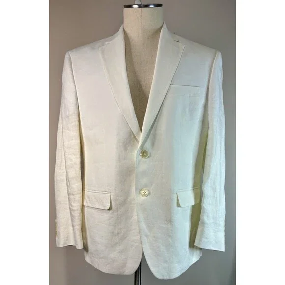 Ralph Lauren White Linen Blazer Mens 40 Short Lightweight Summer Jacket Classic