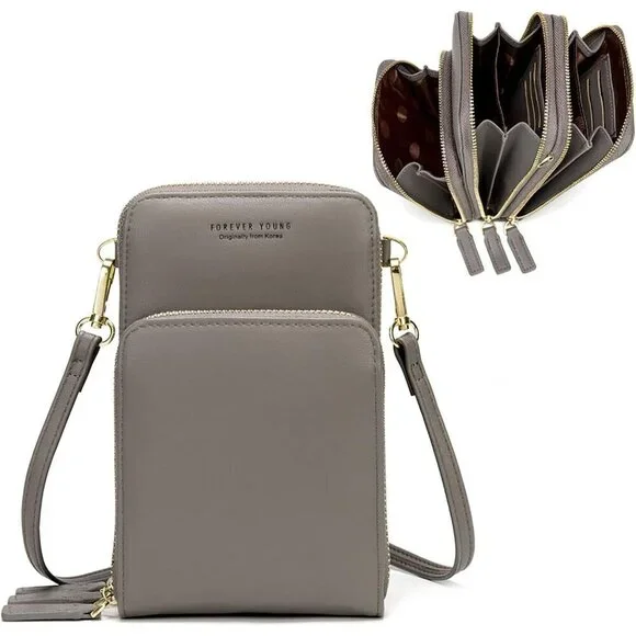 Small Leather Crossbody Bag for Women Compact Multi-Function Handheld