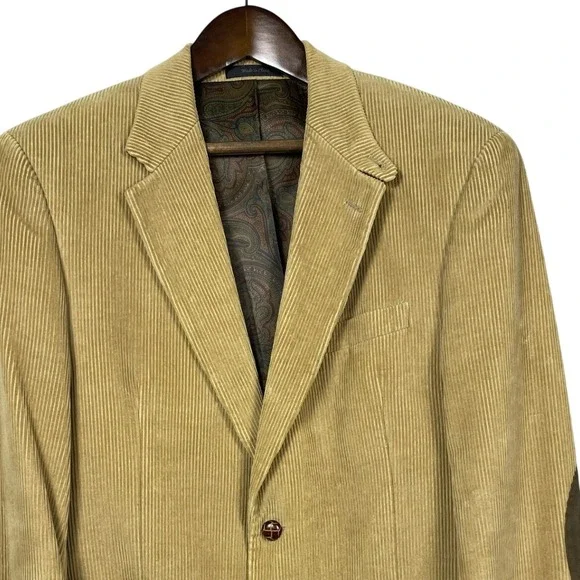 Lauren Ralph Lauren Blazer Mens 40R Tan Corduroy Sport Coat Elbow Patches
