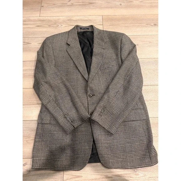 Mens Chaps Ralph Lauren Grey Plaid Two Button Blazer Notched Lapel Sport Coat