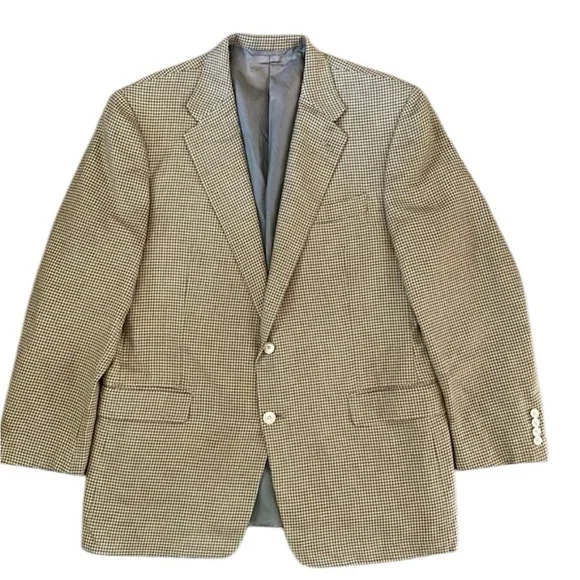 Hickey Freeman Mens Brown Wool Silk Houndstooth Blazer Size 43R