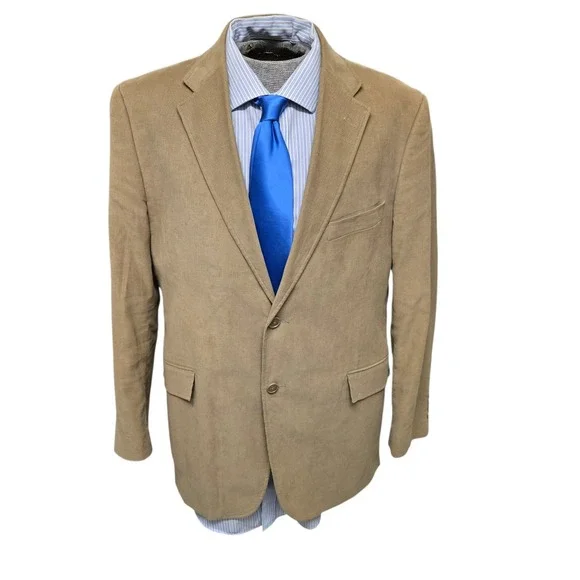 Madison Corduroy Blazer Sport Coat Tan Men's 44R Two Button 100% Cotton Jacket