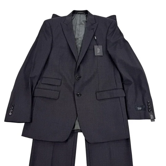 Tallia Suit Mens 40 Regular Gray Check Wool Slim Fit Pants 34x36 New $700