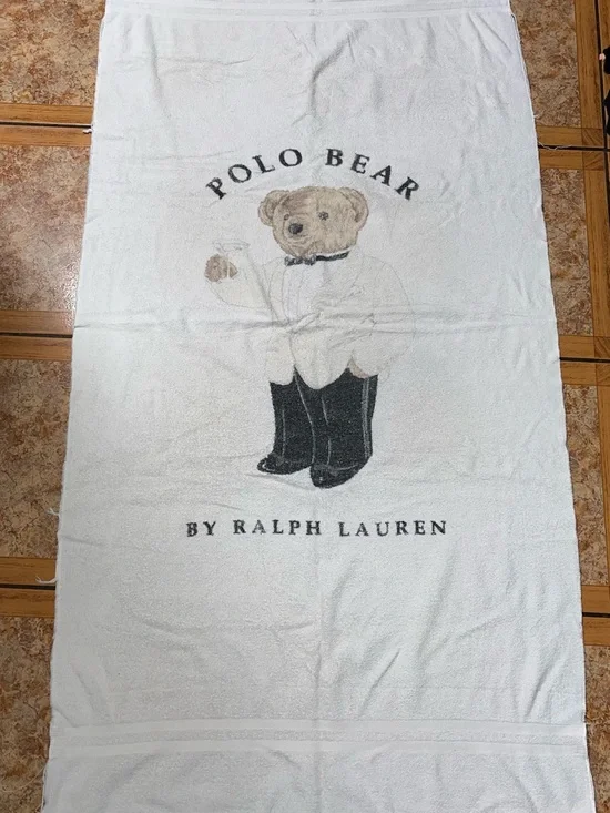 VTG Ralph Lauren Polo Bear Beach Towel White Martini Tuxedo Bear