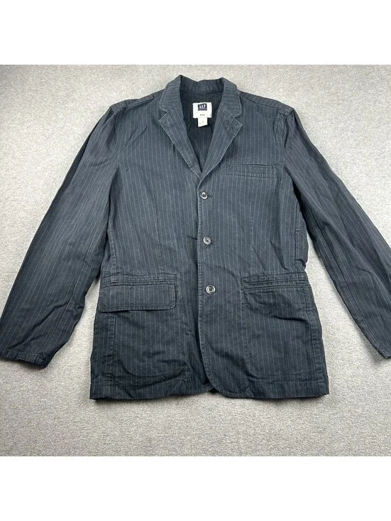 36/37 R (S) GAP Navy Blue Stripe Cotton 3 Btn Mens Jacket Sport Coat Blazer