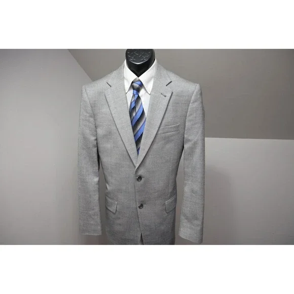 Jos a Bank Sport Coat Mens 40L Grey Textured Two Button Double Vent Blazer