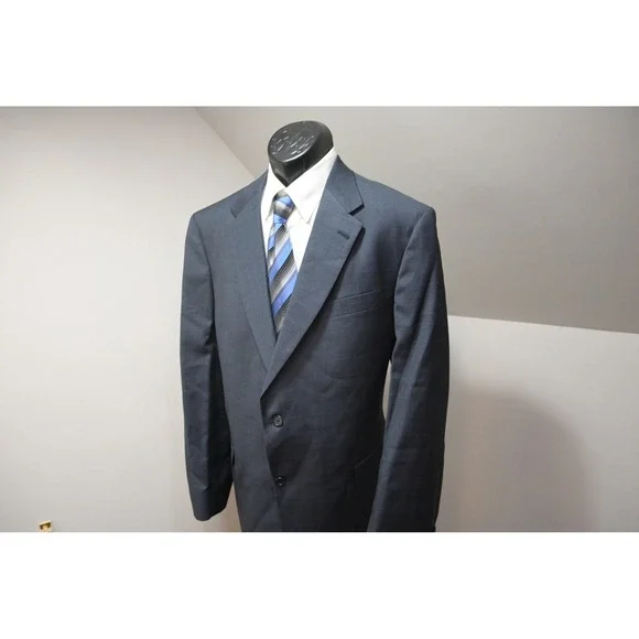 Hart Schaffner Marx Suit Mens 48L 42W Blue Worsted Wool Plaid 2pc Classic New