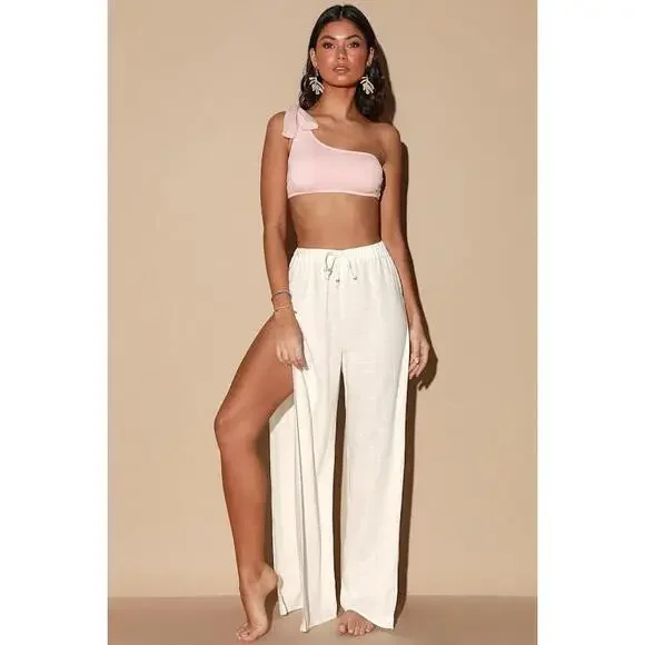 Lulus Seaside Sweetie White Swim Cover-up Pants - Size L