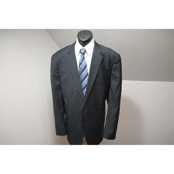 Nautica Pinstripe Suit Mens Size 48L 42x36 Dark Gray 2-Piece Formal Excellent