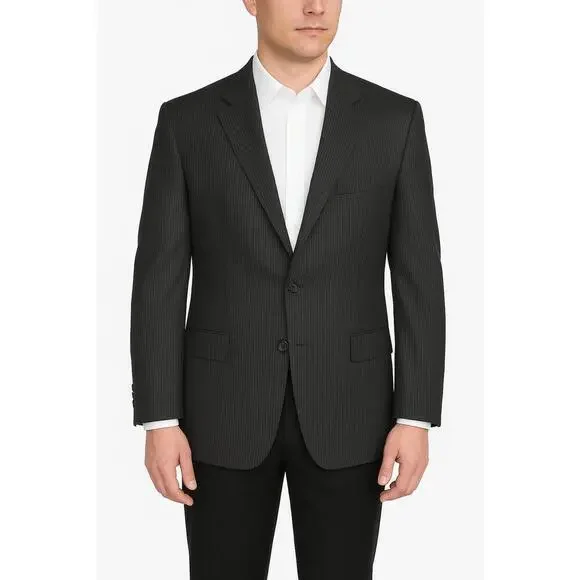Geoffrey Beene Mens Jacket Size 42R Black Gray Pinstripe Wool Blazer