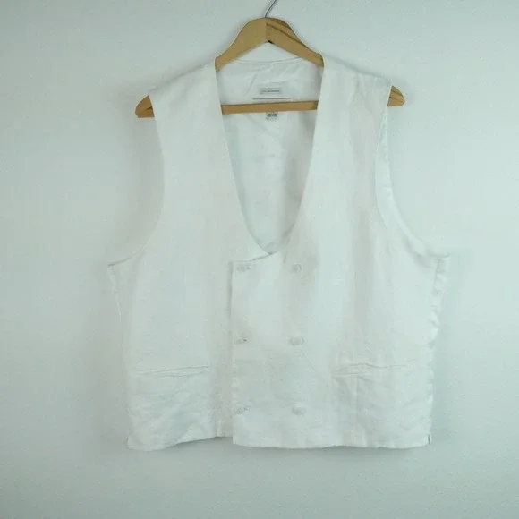 Joseph Abboud Mens XXL White 100% Linen Double Breasted Suit Vest Waistcoat