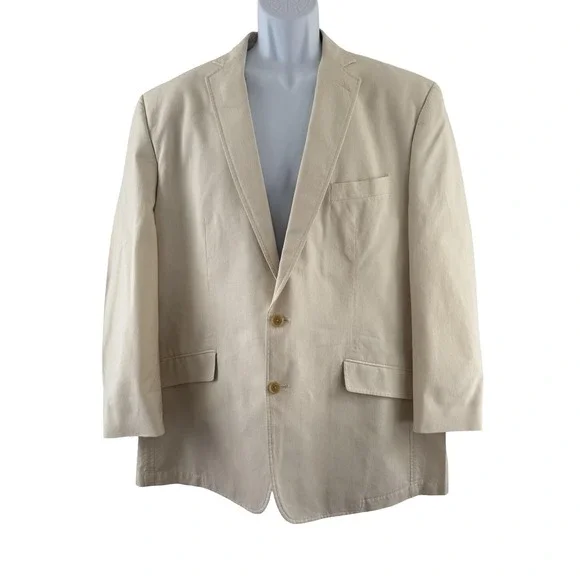 Calvin Klein Cream Pinstripe Cotton Blazer Sport Coat Jacket Men's 46R Coastal