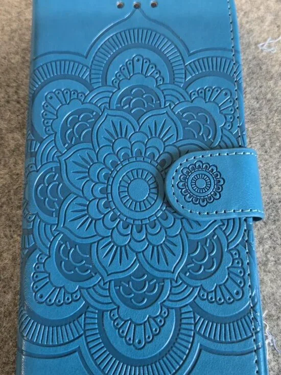 Embossed Mandala Wallet Phone Case Turquoise Blue IPhone 13, Samsung Galaxy S21