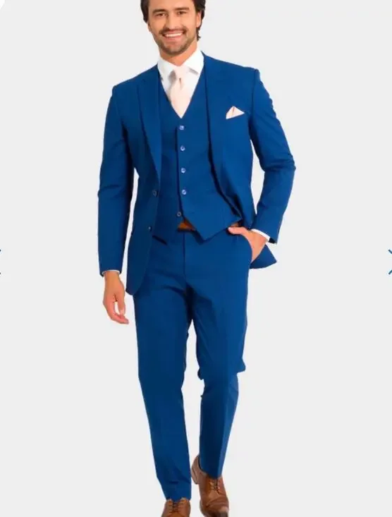 sharp Suits 3 piece suit royal blue 38S 32W euro slim
