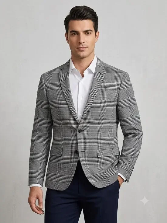 Nick Graham glen plaid black & white blazer 38S