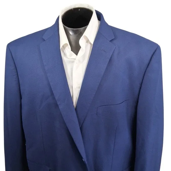 Joseph Abboud Sport Coat 56R Solid Blue Stretch Two Button Blazer Double Vent