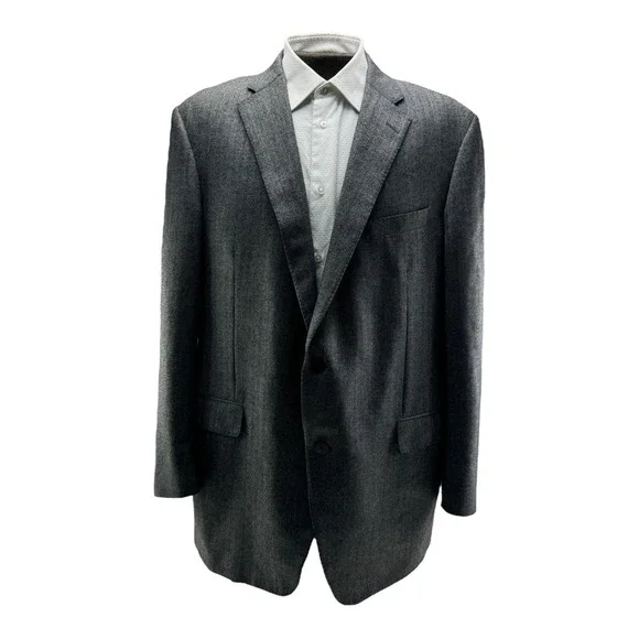 Samuelsohn Gray Herringbone Wool Blazer 48L‎ SB Gable Super 110 2 Button 1 Vent