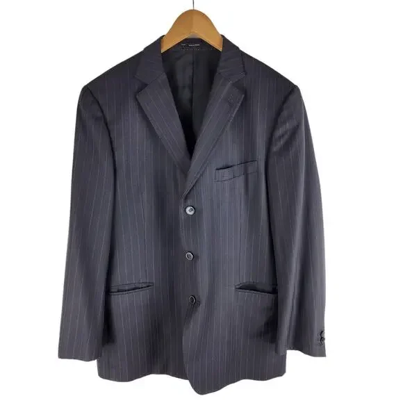 Zegna 100% Wool Pin Stripe Blazer Black Double Vent Three Button Size 46R