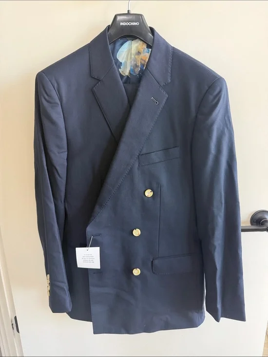 Indochino Navy Double-Breasted Wool Blazer