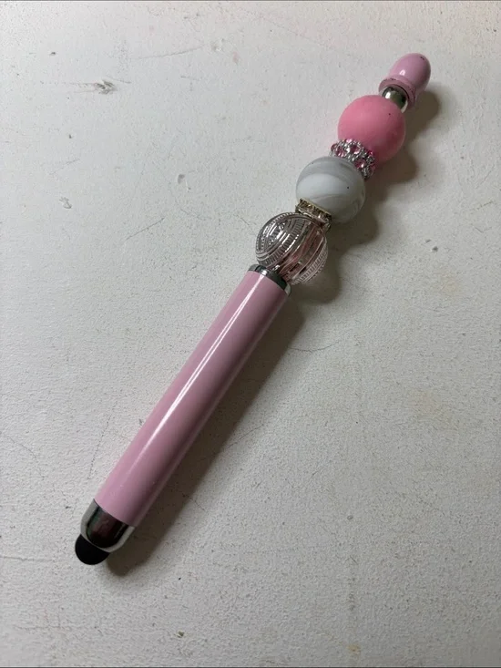 Pink Decorative Stylus Pen with Beaded Accent - Women Accessories Phone Cases