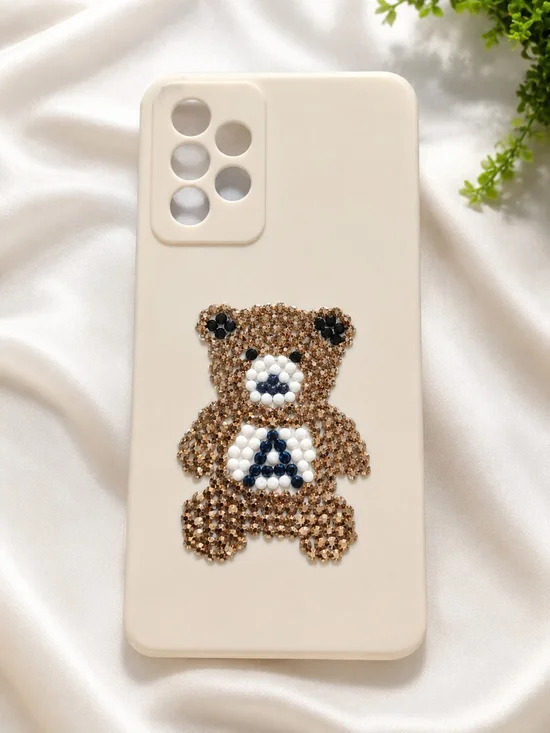 Cute Beige Teddy Bear Rhinestone Phone Case For Everyone